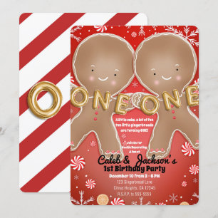 Peppermint Gingerbread Twins 1. Geburtstags-Party Einladung
