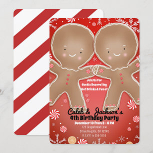 Peppermint Gingerbread Twins Birthday Party Einladung