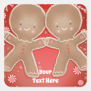 Peppermint Gingerbread Twins Birthday Party Quadratischer Aufkleber
