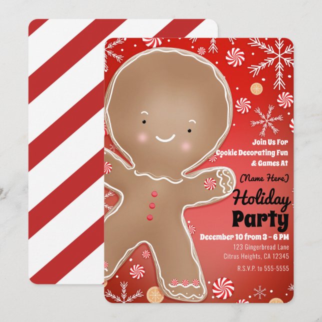 Peppermint Gingerbrot Man Winter Holiday Party Einladung (Vorne/Hinten)