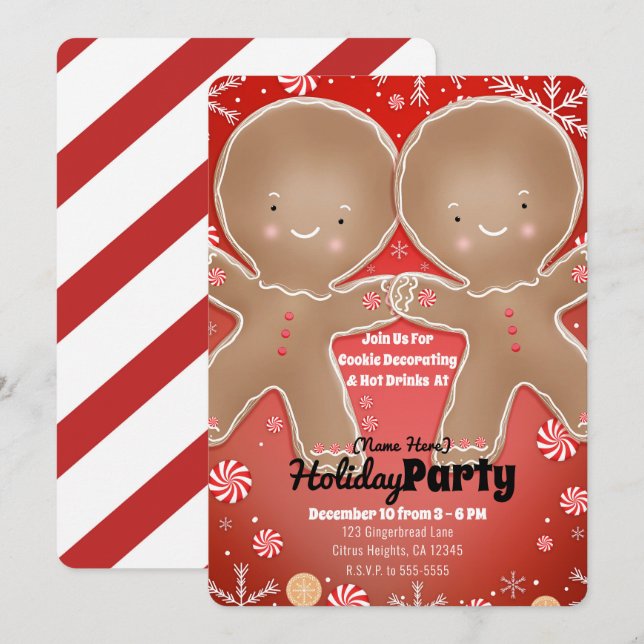 Peppermint Gingerbrot Man Winter Holiday Party Einladung (Vorne/Hinten)
