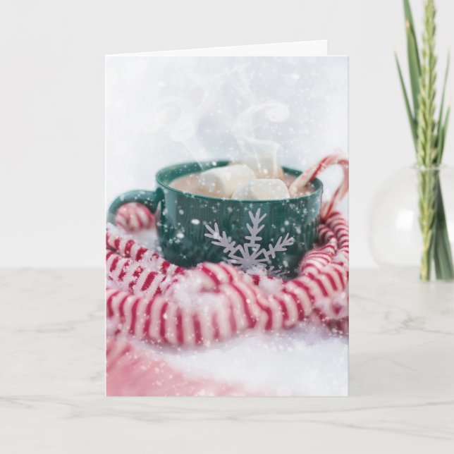 Peppermint Hot Chocolate Snowy Weihnachten Karte (Vorderseite)