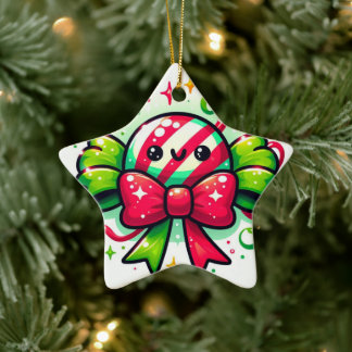 Peppermint Joy: Holiday Candy Character Keramik Ornament