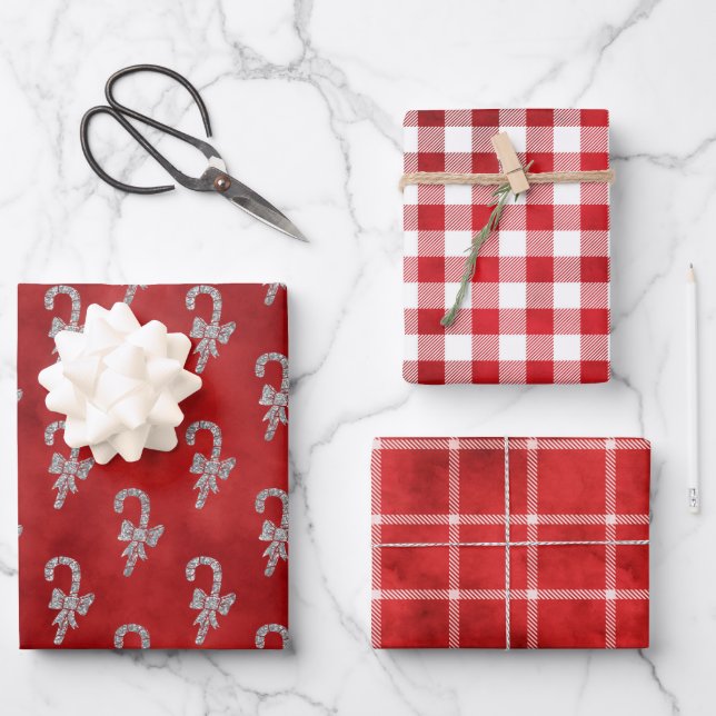 Peppermint Kariert Holiday Wrapping Paper Sheets Geschenkpapier Set (Vorderseite)