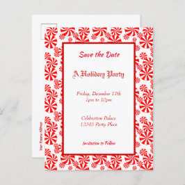 Peppermint Pattern Holiday Editable Save the Date Postkarte