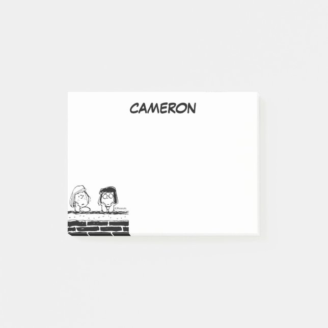 Peppermint Patty & Marcie an der Mauer Post-it Klebezettel (Vorderseite)