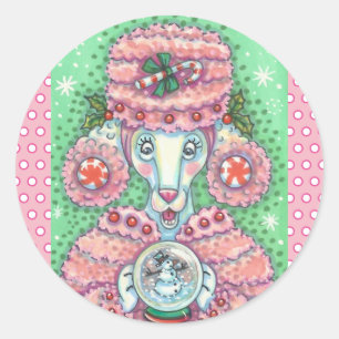 PEPPERMINT PINK POODLE, CHRISTMAS DOG STICKERS RUN