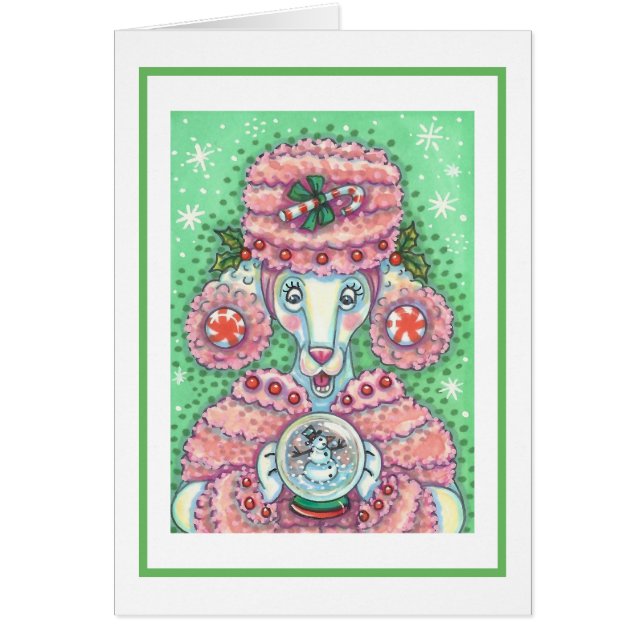 PEPPERMINT PINK POODLE CHRISTMAS GREETCARD B (Vorne)