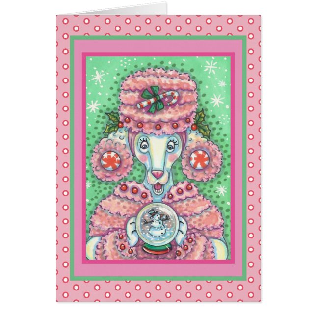 PEPPERMINT PINK POODLE CHRISTMAS GREETCARD V (Vorne)