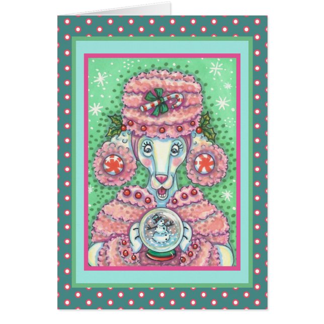 PEPPERMINT PINK POODLE CHRISTMAS GREETCARD V (Vorne)