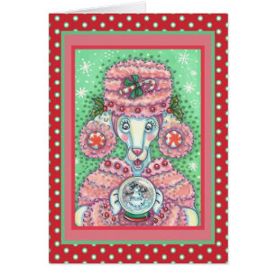 PEPPERMINT PINK POODLE CHRISTMAS GREETCARD V