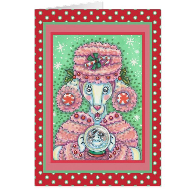 PEPPERMINT PINK POODLE CHRISTMAS GREETCARD V (Vorne)