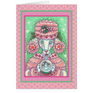 PEPPERMINT PINK POODLE CHRISTMAS GREETCARD V