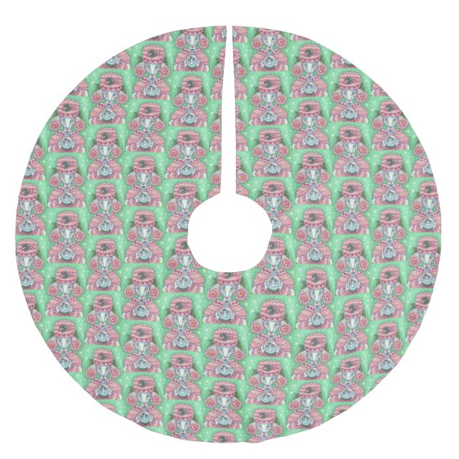 PEPPERMINT PINK POODLE CHRISTMAS TREE SKIRT Wieder Polyester Weihnachtsbaumdecke (Vorderseite)