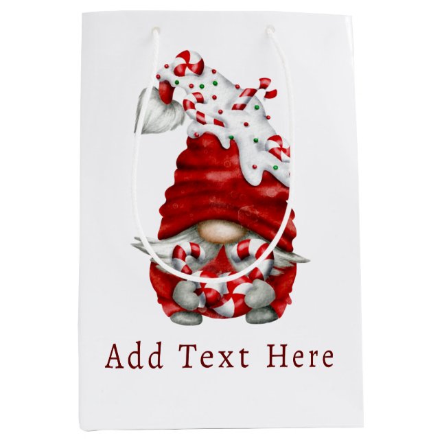 Peppermint skandinavische Gnome Weihnachten Custom Mittlere Geschenktüte (Vorderseite)