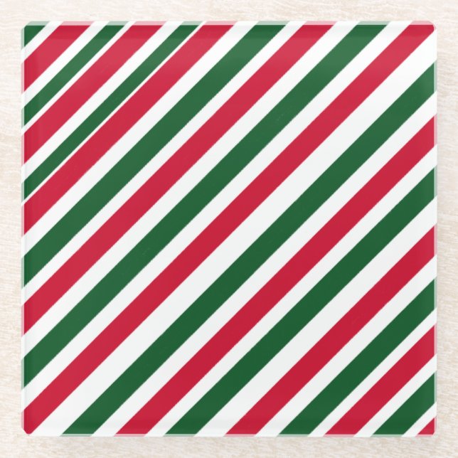 Peppermint Stick Stripes in Red, Green, and White Glasuntersetzer (Vorderseite)