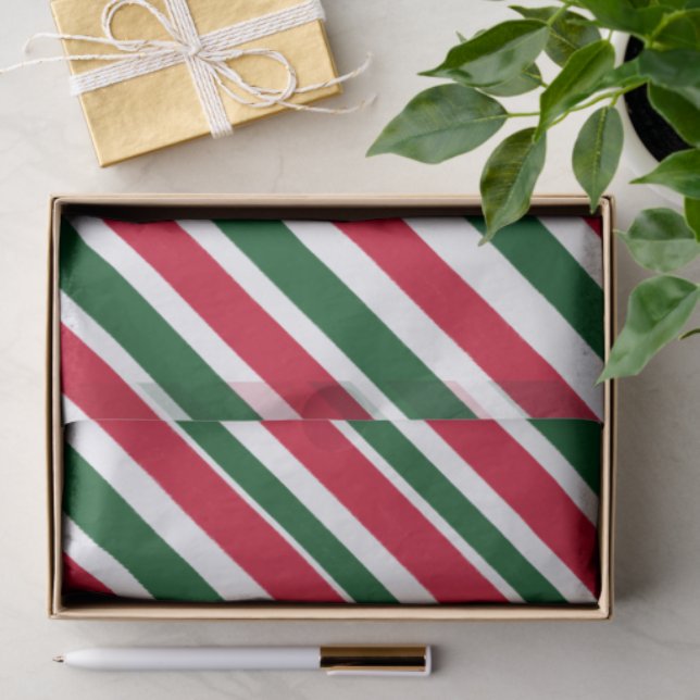 Peppermint Stick Stripes in Red, Green, and White Seidenpapier (Geschenk)