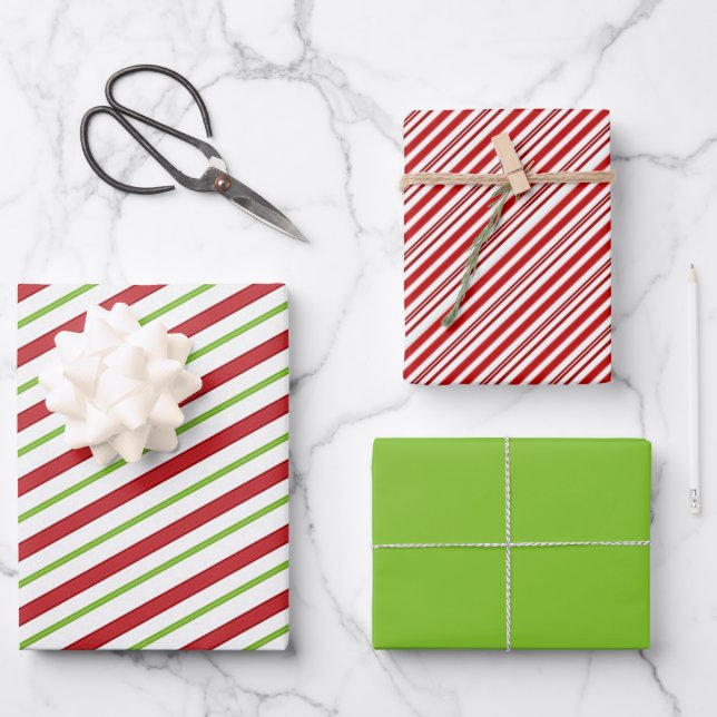 Peppermint-Streifen Geschenkpapier Set (Vorderseite)