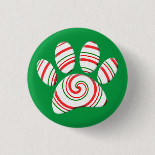 Peppermint Swirl Dog Paw in rot-grün weiß Button