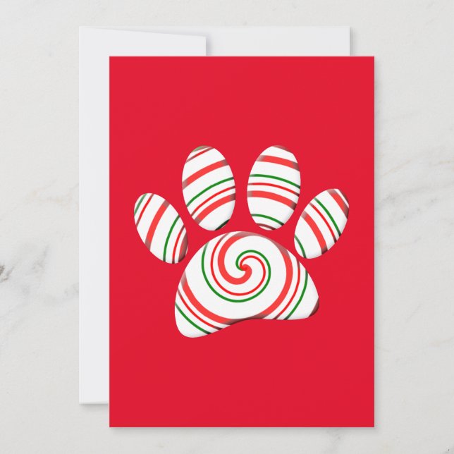 Peppermint Swirl Dog Paw in rot-grün weiß Einladung (Vorderseite)