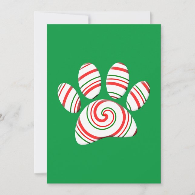 Peppermint Swirl Dog Paw in rot-grün weiß Einladung (Vorderseite)