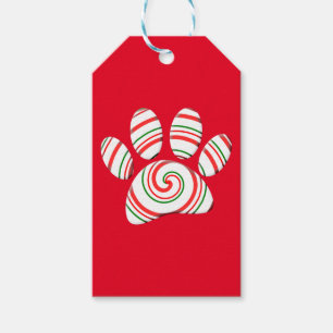 Peppermint Swirl Dog Paw in rot-grün weiß Geschenkanhänger