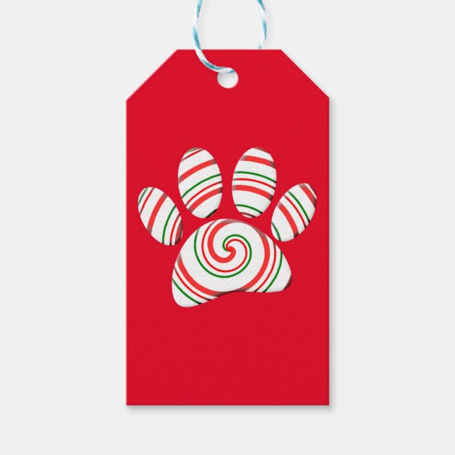 Peppermint Swirl Dog Paw in rot-grün weiß Geschenkanhänger (Vorderseite)