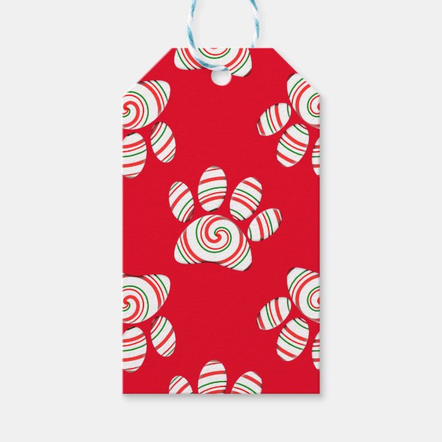 Peppermint Swirl Dog Paw in rot-grün weiß Geschenkanhänger (Vorderseite)