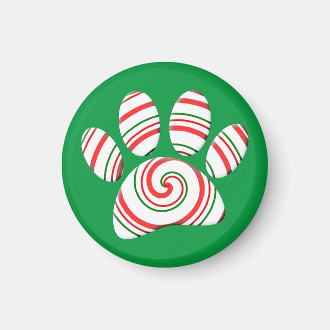 Peppermint Swirl Dog Paw in rot-grün weiß Magnet (Vorne)