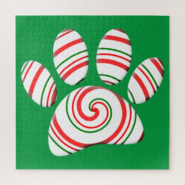 Peppermint Swirl Dog Paw in rot-grün weiß Puzzle (Vertikal)