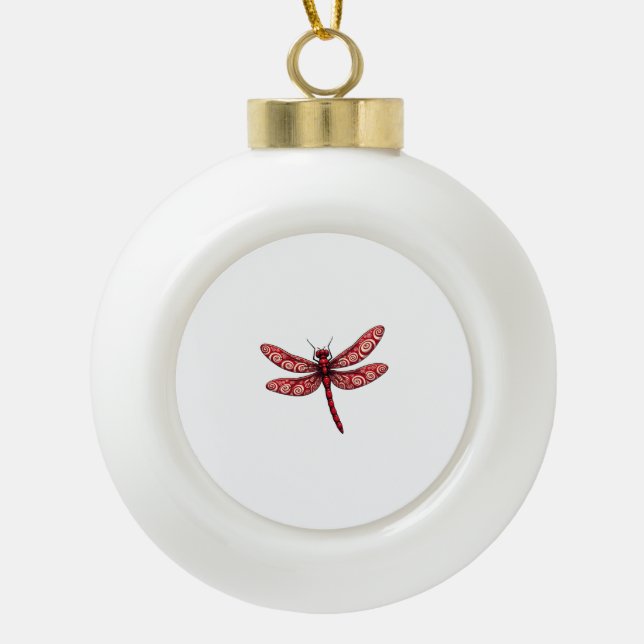Peppermint Swirl Dragonfly Keramik Kugel-Ornament (Vorderseite)