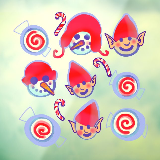 Peppermint Swirl Kandies, Elfen und Snowmen Xmas Fensteraufkleber (Blatt 3)