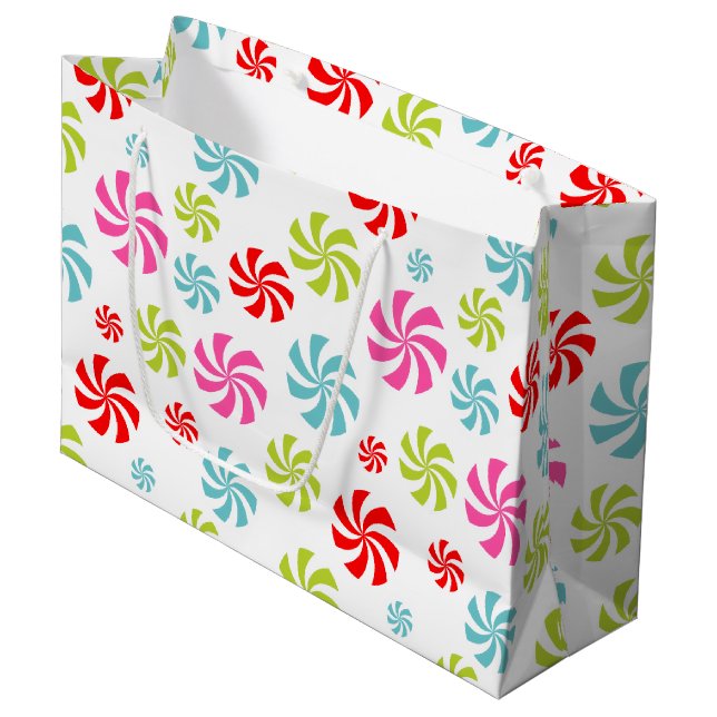 Peppermint Swirl-Muster - farbenprächtiges Candy D Große Geschenktüte (Vorderseite Schrägansicht)