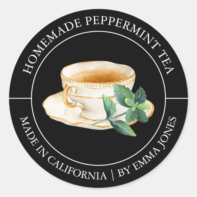 Peppermint Tea Modernes Label Runder Aufkleber (Vorderseite)