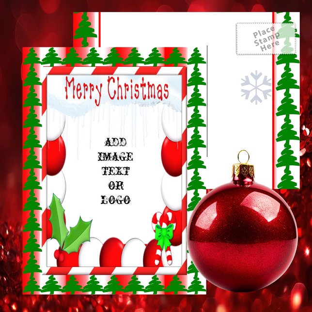 Peppermint Weihnachts-Foto Fertigpäckchen Feiertagspostkarte (Delightful Peppermint Abstract Christmas Postcard - Ready to Personalize - Traditional Colors)