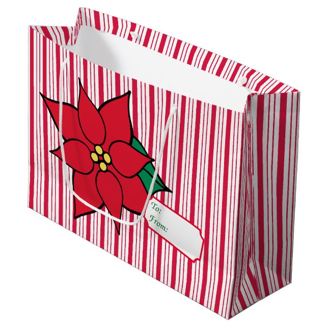 Peppermint Weihnachts-Poinsettia-Geschenktasche Große Geschenktüte (Vorderseite Schrägansicht)