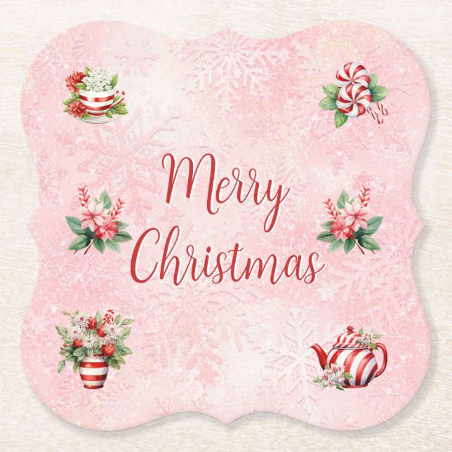 Peppermint Weihnachtsgebäck Party Rosa Schneeflock Untersetzer (Vorderseite)