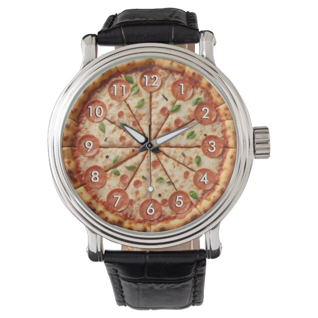 Pepperoni Pizza Clock - Es ist immer Pizza Time! Armbanduhr (Vorderseite)