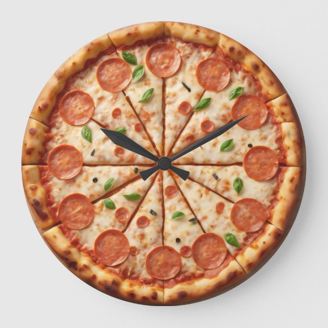 Pepperoni Pizza Clock - Wurst halten die Zahlen Große Wanduhr (Vorderseite)