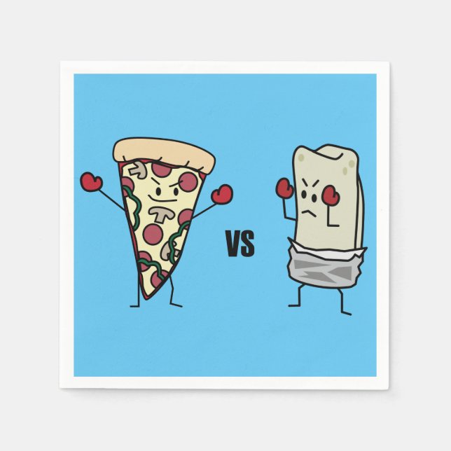 Pepperoni-Pizza GEGEN Burrito: Mexikaner gegen Serviette (Vorderseite)