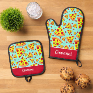 Pepperoni Pizza Gemustert Koch Ofenhandschuh & Topflappen-Set