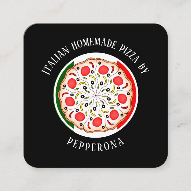Pepperoni Pizza Italienische Fahne schwarz berufli Quadratische Visitenkarte (Vorderseite)