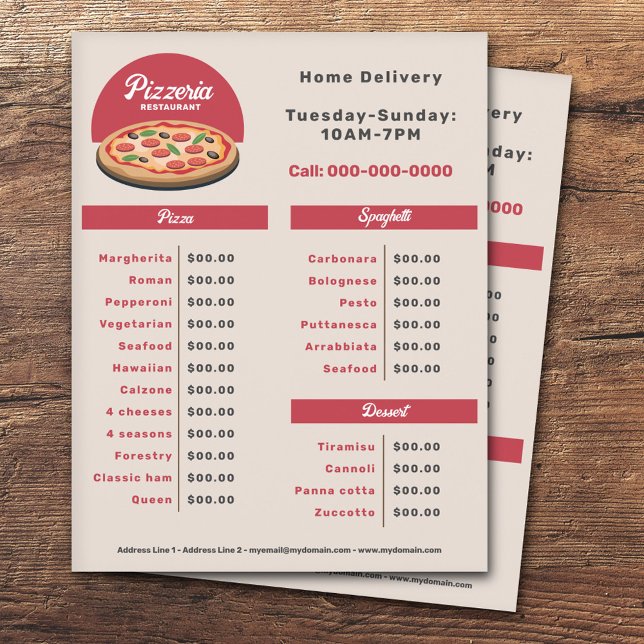Pepperoni Pizza - Pizzeria Menu & Price List Flyer (Pepperoni Pizza - Pizzeria Menu & Price List Flyer)