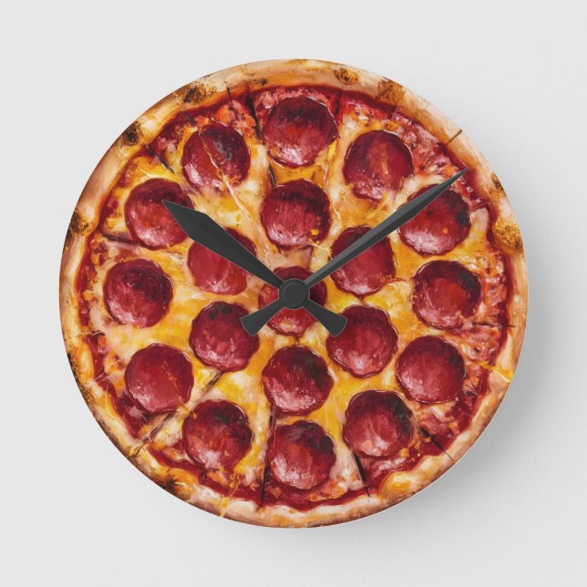 Pepperoni Pizza Runde Wanduhr (Vorderseite)