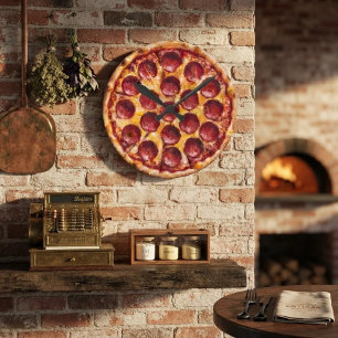 Pepperoni-Pizza Runde Wanduhr