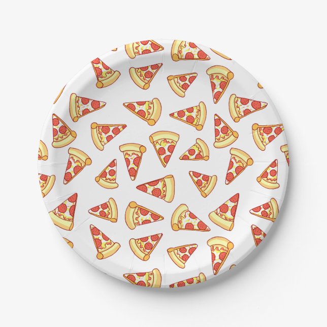 Pepperoni-Pizza-Scheibe, die Muster-PapierTeller Pappteller (Vorderseite)