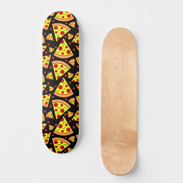 Pepperoni Pizza Slices Junk Food Pattern Black Skateboard (Vorderseite)