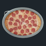 Pepperoni Pizza Thunder_Cove Ovale Gürtelschnalle<br><div class="desc">Pepperoni geschnitten Käse Pizza,  anpassen mit Ihrem eigenen Gruß,  Name,  Nachricht etc.</div>