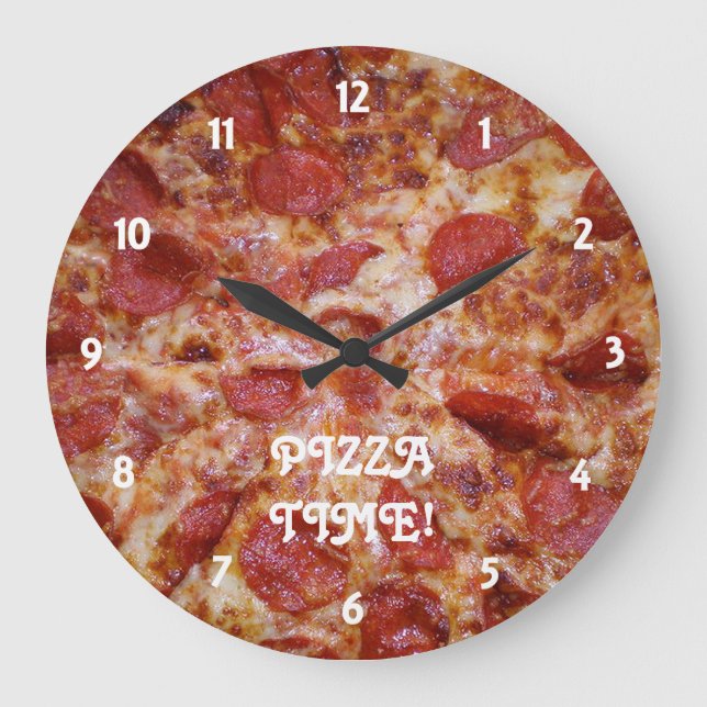 Pepperoni Pizza Time Clock Große Wanduhr (Vorderseite)