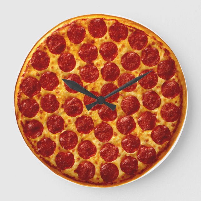 Pepperoni Pizza Time Große Wanduhr (Vorderseite)